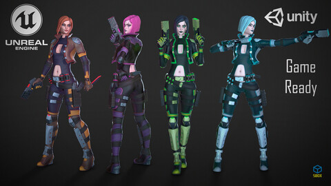 Sci-Fi Girl Mercenary 1 Game Ready 3D model