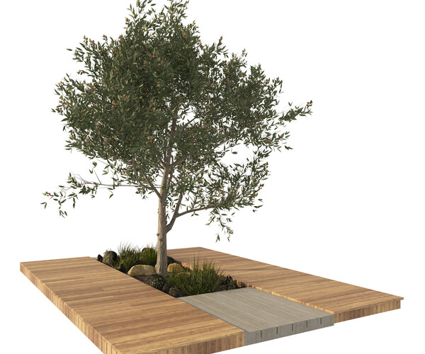 ArtStation - wood deck planter with olive tree | Game Assets