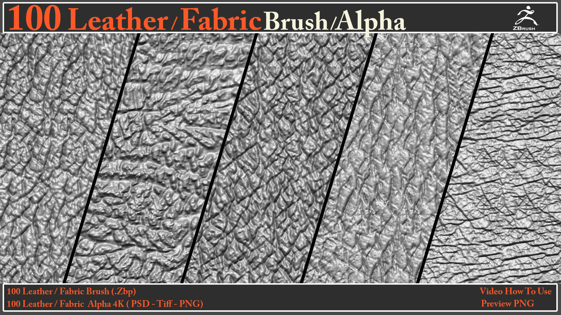 ArtStation - 100 Leather & Fabric Brush/Alpha + Video How To Use