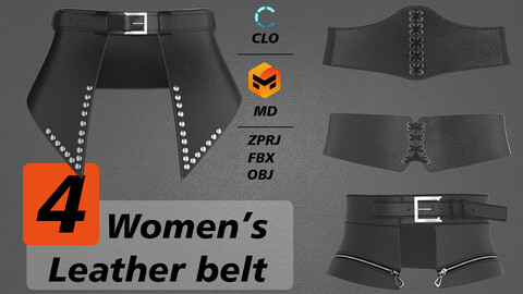 4 women's leather belt - Clo / MD project files+fbx+obj