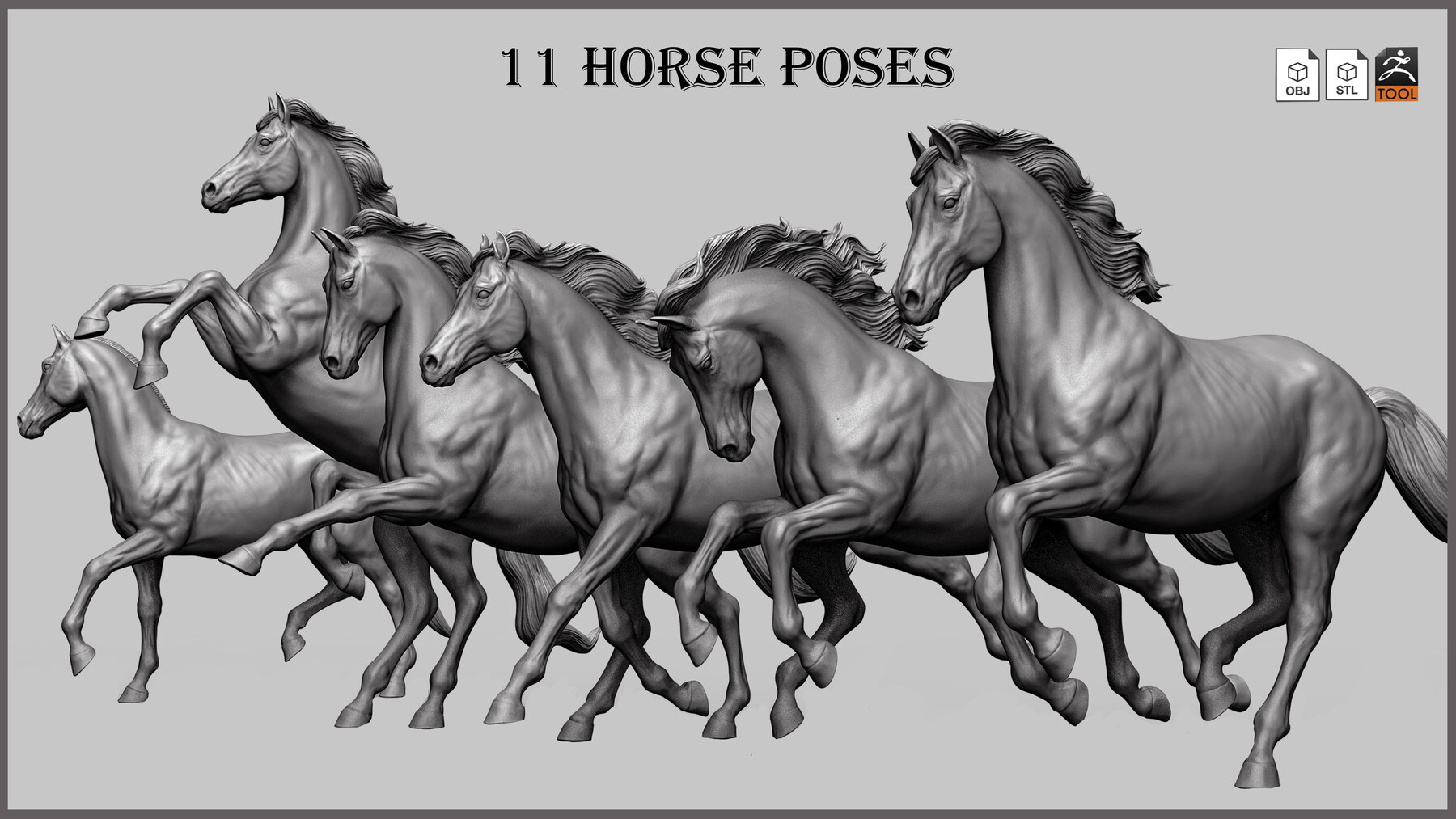 Premium Vector | Cartoon horses different poses in gray colors. vector hand  drawn collection set