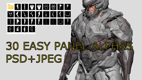 30 EASY HARDSURFACE PANELS ALPHAS ZBRUSH BLENDER 3DCOAT