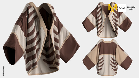 Streetwear Kimono Jacket Poncho #002 - Clo 3D / Marvelous Designer + OBJ / DIGITAL FASHION / HYPEBEAST / FUTURE FASHION