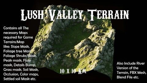 Lush Valley Terrain 10x10 Km