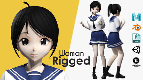 VRM girl Asian Woman RealTime japanese korean Female 3D VRCHAT Low-poly 3D model