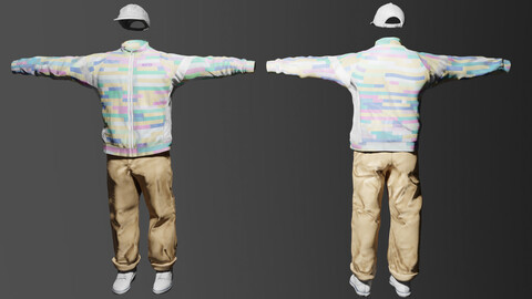 Male Casual Outfit Hoodie Jeans Cap Shoes Sneakers Low-poly 3D model