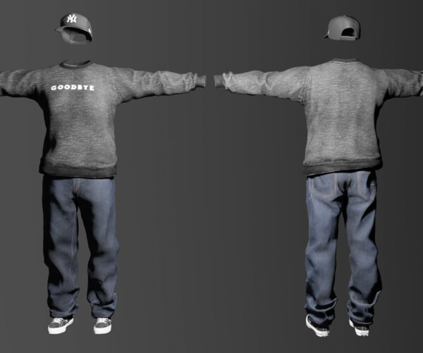 ArtStation - Male Casual Skateboarding Outfit Shoes Trousers Pants ...