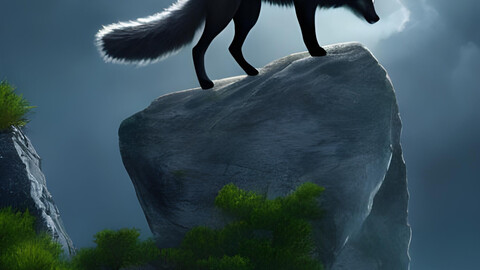 A wolf on a cliff painting