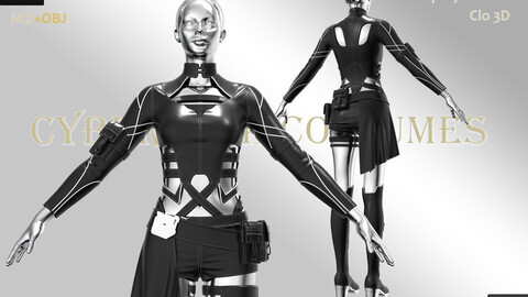 Women‘s sexy  cyberpunk outfit__Clo3d, Marvelous designer