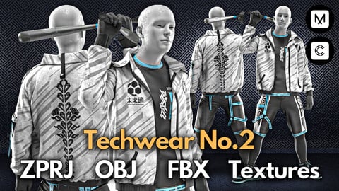 Techwear No.2 : Marvelous Designer + Clo3d + OBJ + FBX + Texture