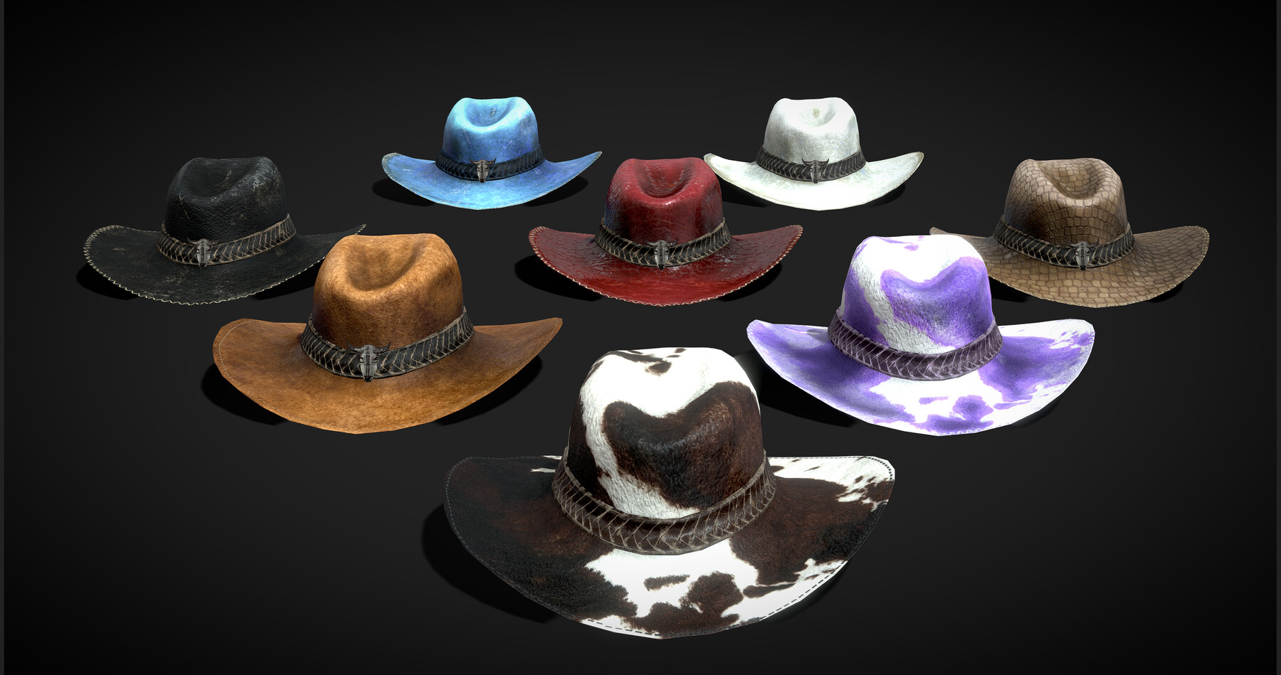 ArtStation Cowboy Hats Pack low poly 3D models Game Assets
