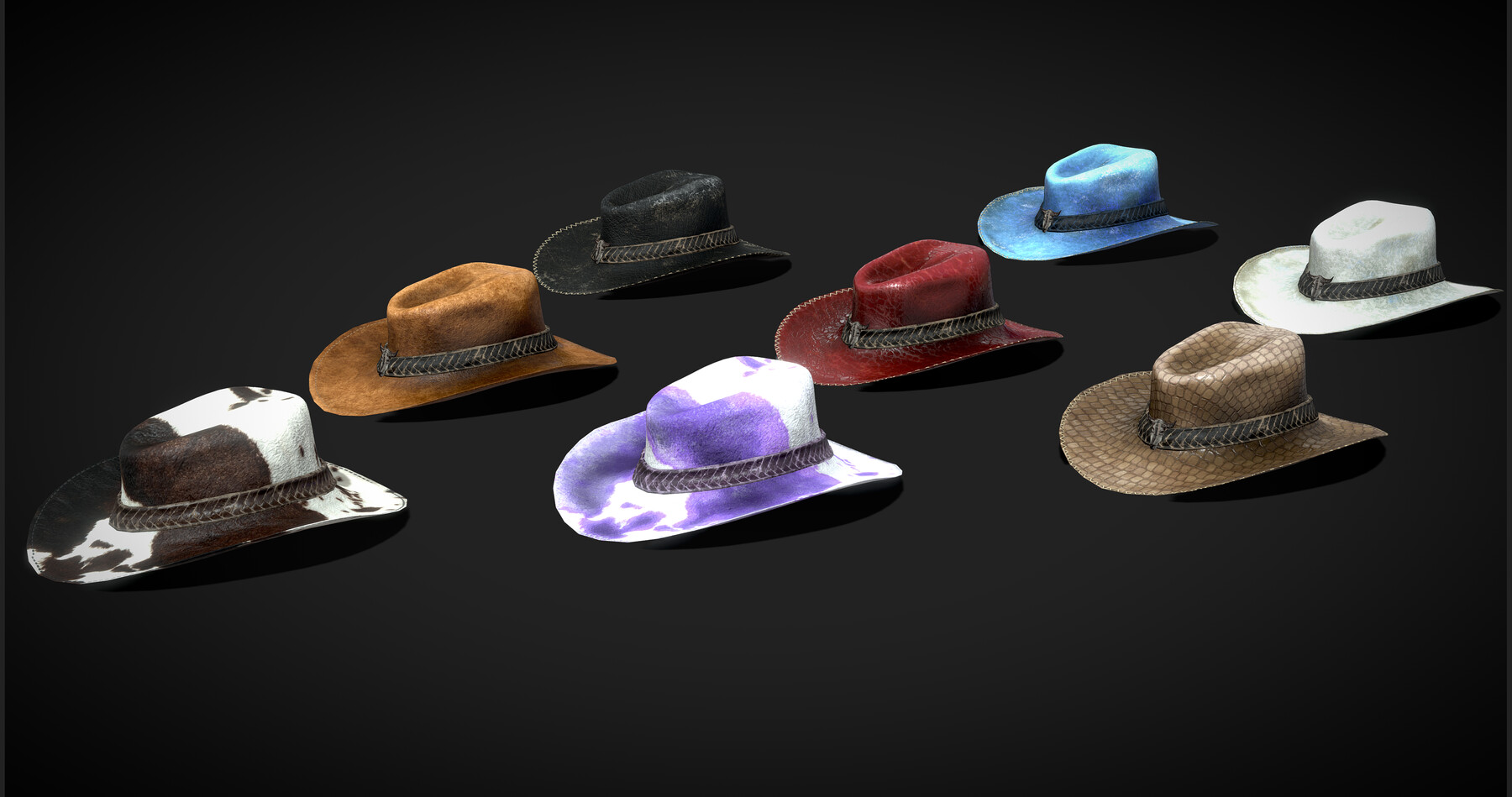 ArtStation Cowboy Hats Pack low poly 3D models Game Assets