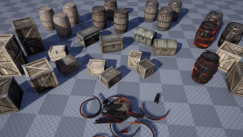 Vintage Crates, Barrels and Chests for Unreal Engine