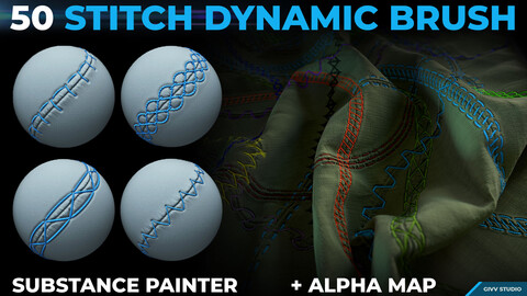 50 Stitch Dynamic Brush (.sbsar) + (.png alpha included)
