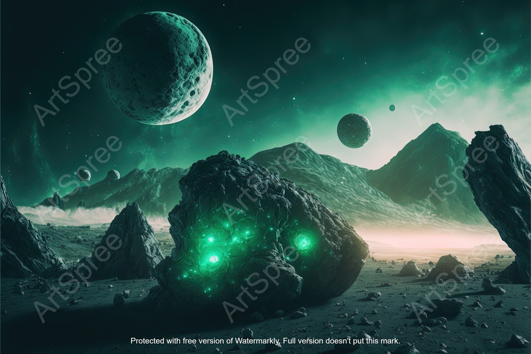 green alien moon wallpaper