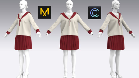 Japanese School uniform Seifuku Outfits MD CLO 3D ZPRJ ZPAC project files 3D model