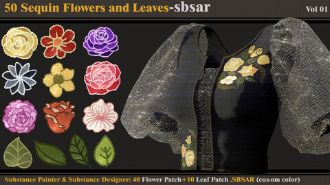 50 Sequin Flowers & Leaves-SBSAR (decal)