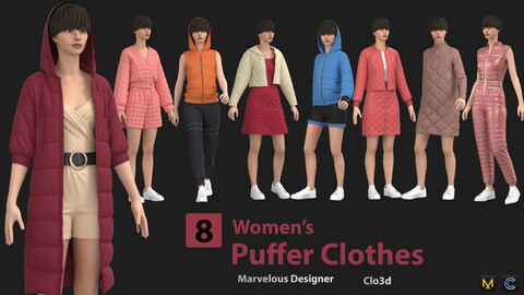8 Women's Puffer Clothes + Zprj +Fbx +Obj