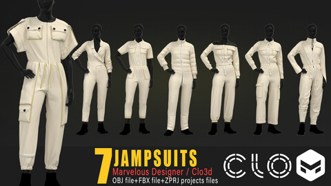 7 models of Jumpsuits / marvelous & clo3d / OBJ / FBX