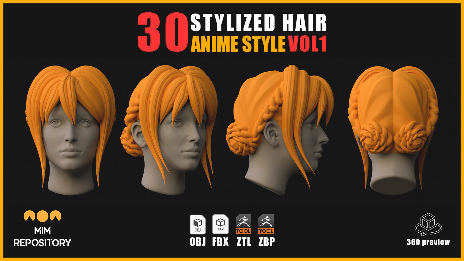 Anime-style male base sprite -- Heads & Hair