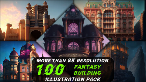 100 Fantasy Building Illustration Pack (More Than 8K Resolution) - Vol 1