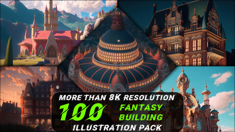 100 Fantasy Building Illustration Pack (More Than 8K Resolution) - Vol 2