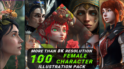 100 Female Character Illustration Pack (More Than 8K Resolution) - Vol 1