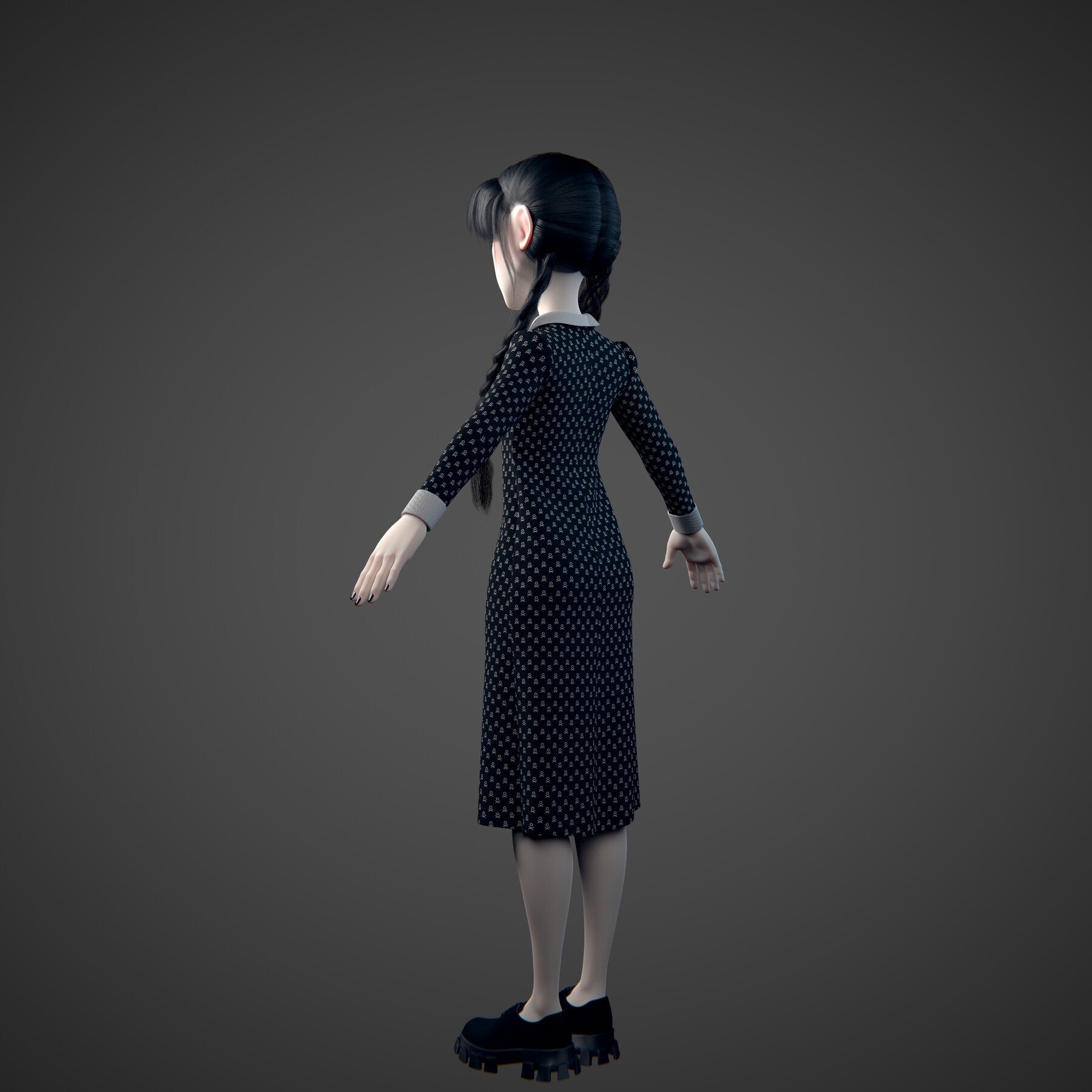 modèle 3D de Personnage stylisé 3D Mercredi Addams Low-poly modèle