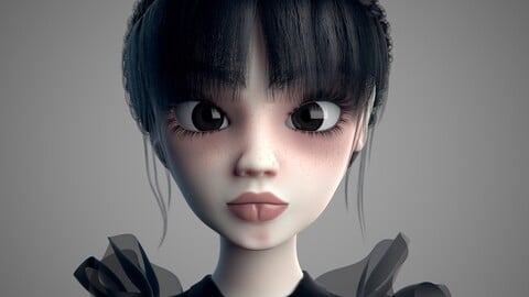 Wednesday Addams Low Poly 3D Model Look 2 v2