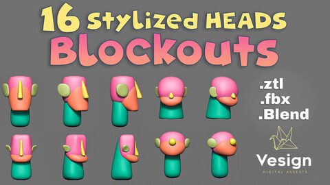 16 Stylized heads Blockouts