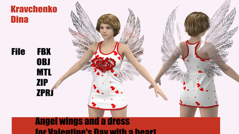 Angel wings and a dress for Valentine's Day with a heart.