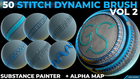 Dynamic Brush - Stitches and Seam  VOL 2 (.sbsar) + (.png alpha included)