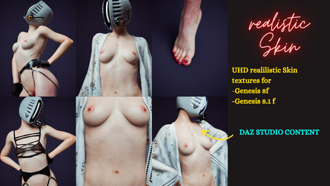 Realistic detailed skin with UHD textures for DAZ 3D genesis 8f characters