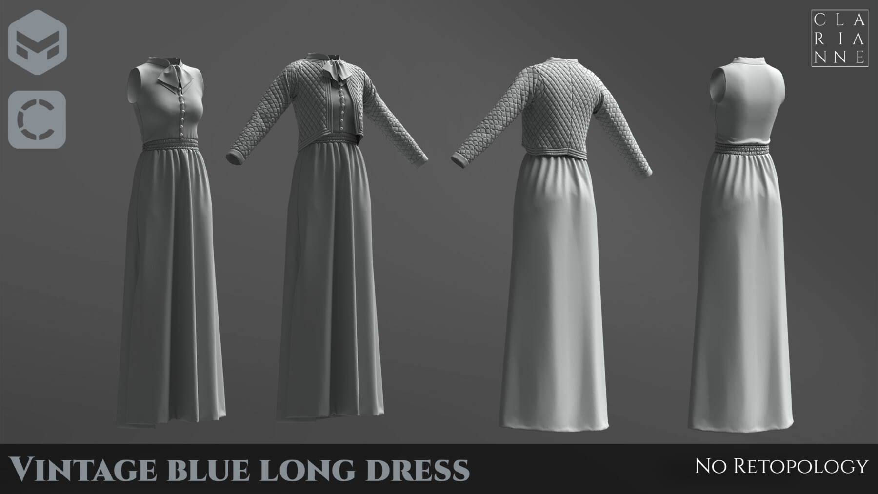 ArtStation - Vintage long blue dress | Resources