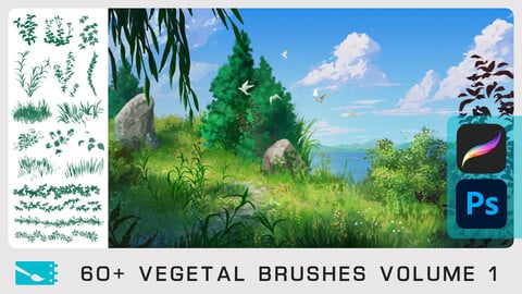 VEGETAL BRUSHES Vol.1 - Photoshop & Procreate - 65+ brushes & 1 bonus PSD