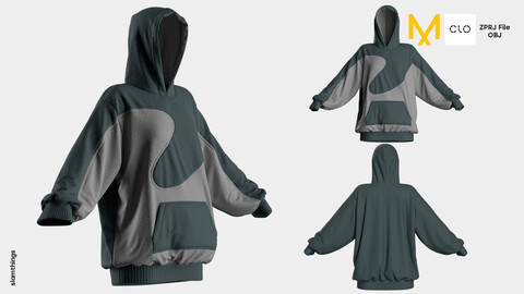 Streetwear Oversize Hoodie #004 - Clo 3D / Marvelous Designer + OBJ / DIGITAL FASHION / HYPEBEAST / FUTURE FASHION