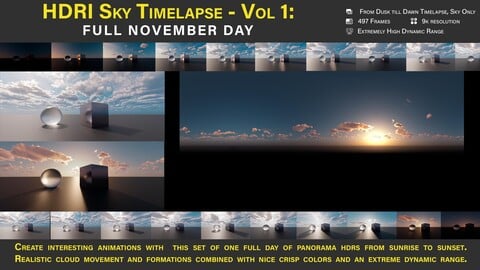HDRI Sky Timelapse - Vol. 1: November Full Day - 497 frames