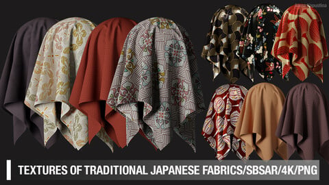 10 Textures of Japanese traditional fabrics / SBSAR / PNG