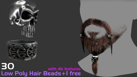 30 lowpoly beads for hair and hair cards +1free