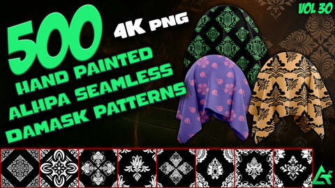 500 Hand Painted Alpha Seamless Damask Patterns (MEGA Pack) - Vol 30