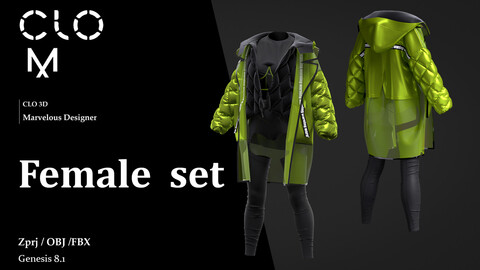 Female set / Marvelous Designer/Clo3D project file + OBJ