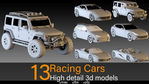 13 Racing Cars- High detail 3d models