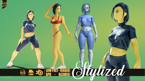 Stylized motion design female character Low-poly 3D model