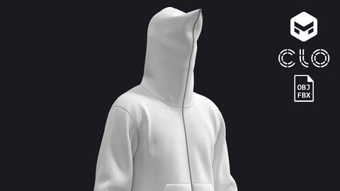 Basic male full zip hoodie. Marvelous Designer / Clo 3D / zpac obj fbx