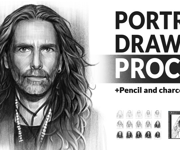 ArtStation Portrait drawing process (VOL 1) + New pencil and charcoal