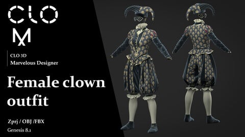 Female clown outfit / Marvelous Designer/Clo3D project file + OBJ