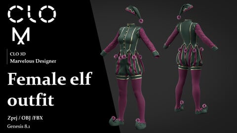 Female elf  outfit / Marvelous Designer/Clo3D project file + OBJ