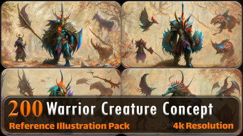200 Warrior Creature Concept Reference Pack | 4K | v.3