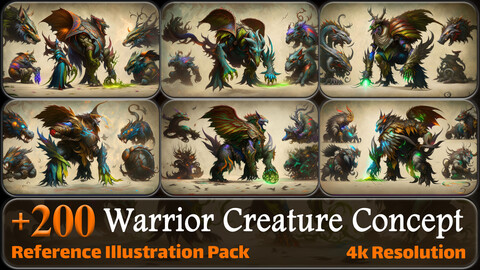 200 Warrior Creature Concept Reference Pack | 4K | v.1