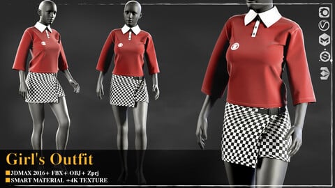 Girl's Outfit/Marvelous Designer / 4k Textures/Smart material